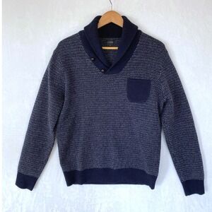 J. Crew Men's Shawl Collar Sweater Size M Navy 100% Lambs Wool‎